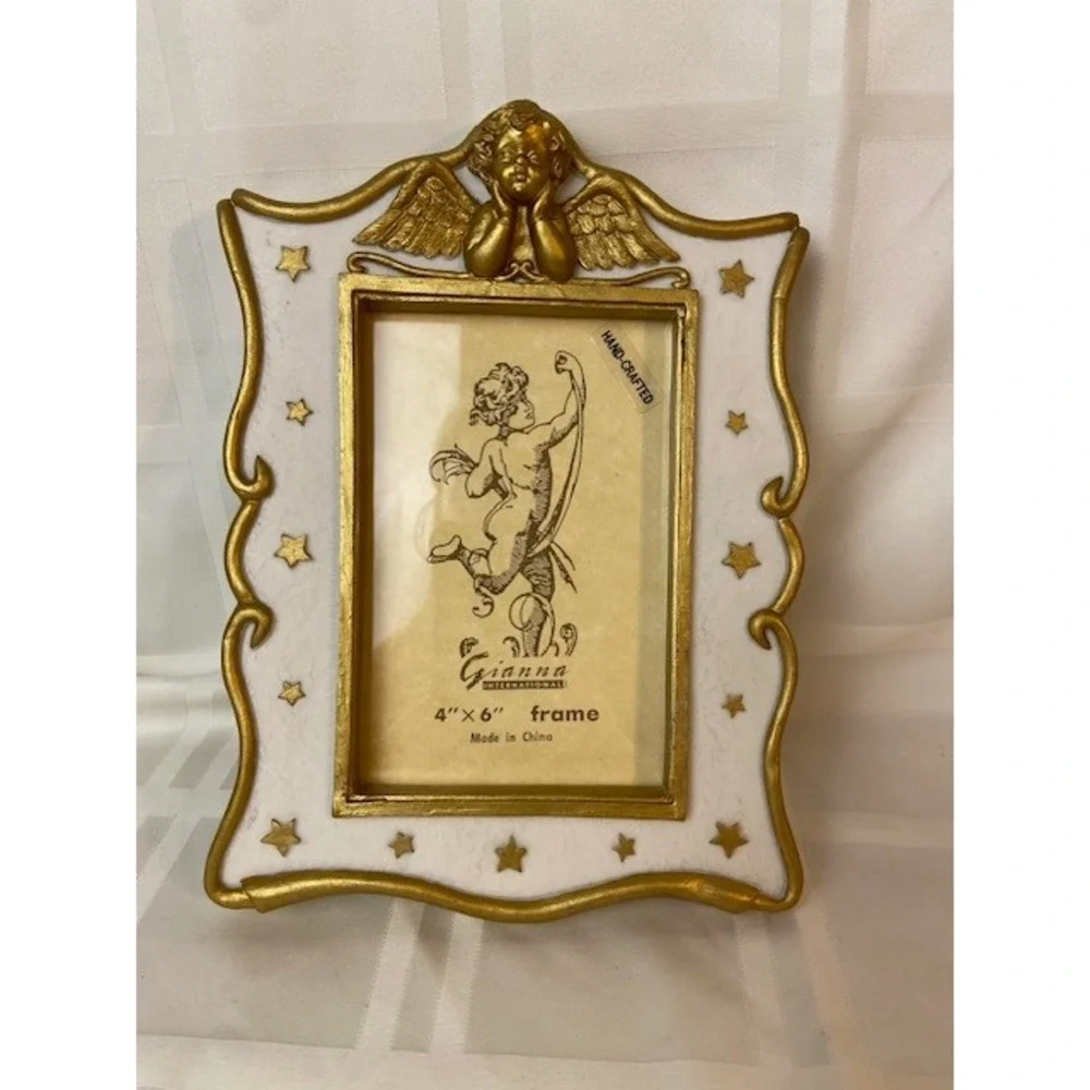 Angel Cherub 4x6 Photo Frame and Enclosed Album Gold White Celestial Star